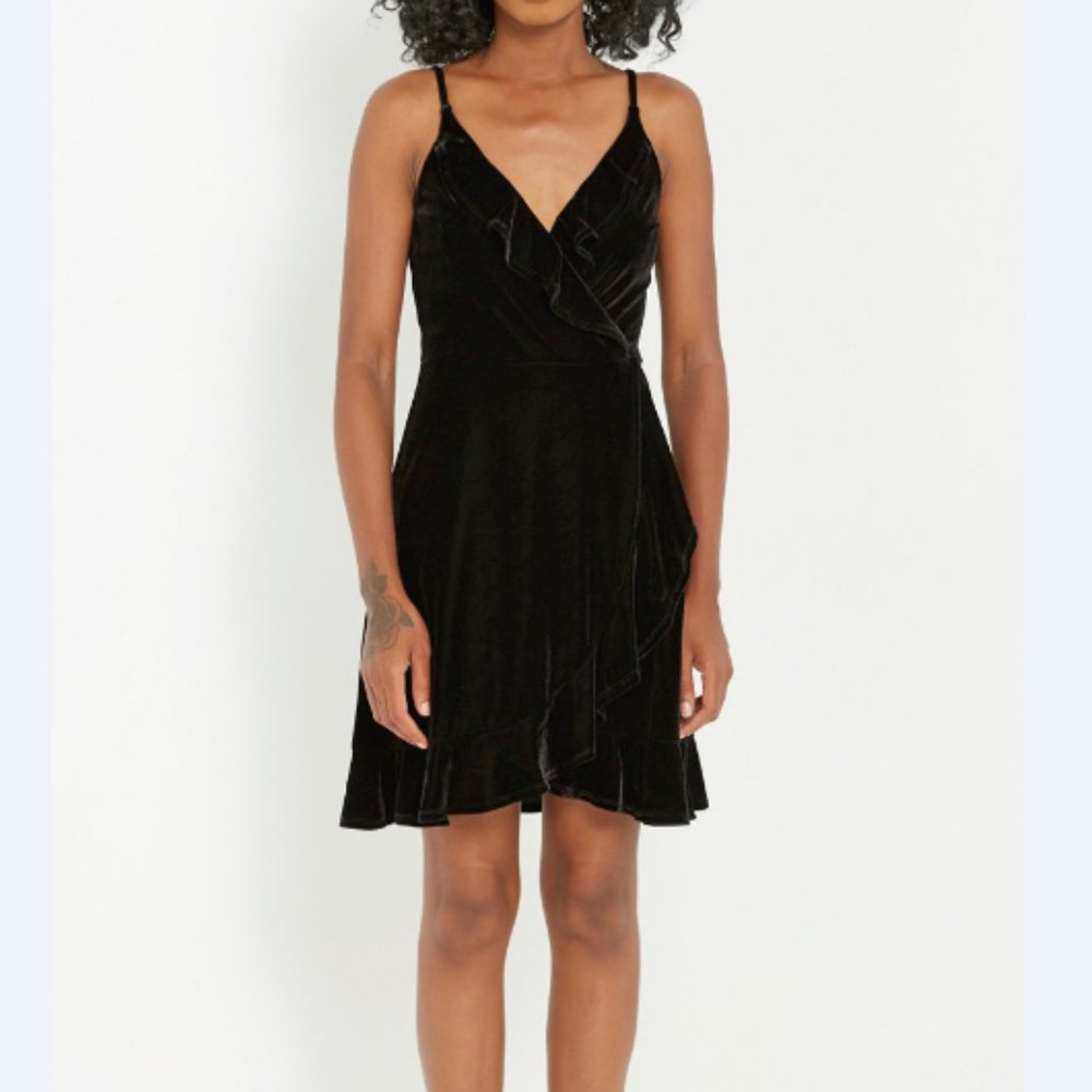 Black Velvet Faux Wrap Ruffle Cocktail Dress 6
